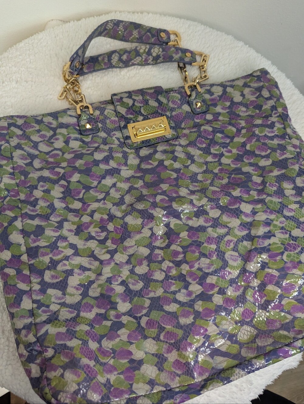Tory Burch Multicolored Snakeskin Print Tote Gold Hardware Statement Bag
